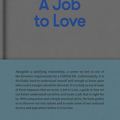 this is the image of the cover of the book, A Job To Love. It is a textured mid-grey colour and has blue text stating the name of the book