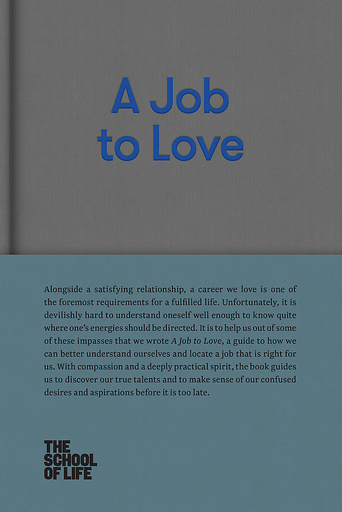 this is the image of the cover of the book, A Job To Love. It is a textured mid-grey colour and has blue text stating the name of the book