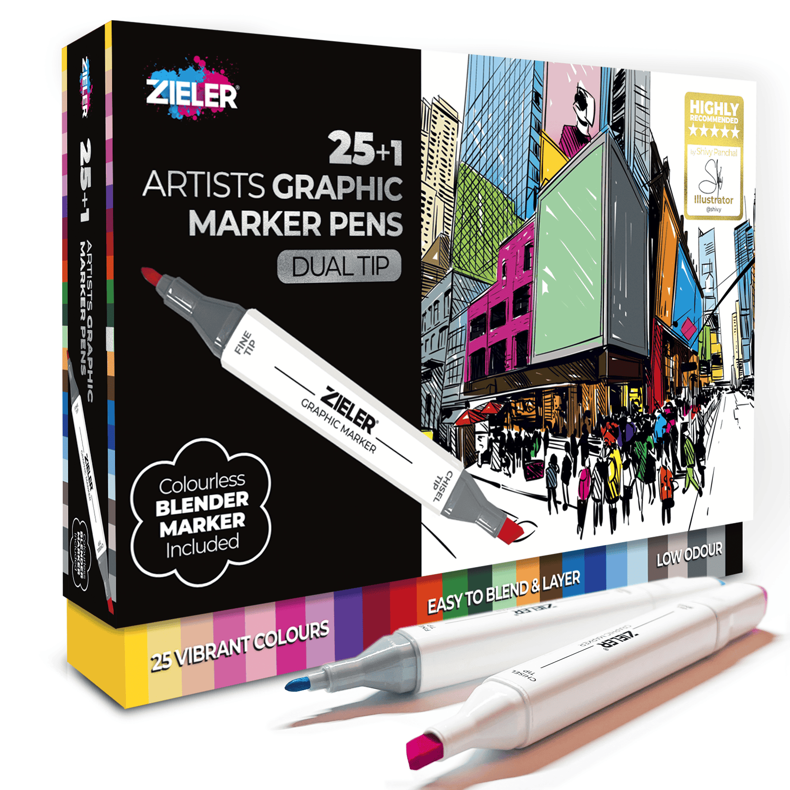 Colorful graphic marker set with dual tips