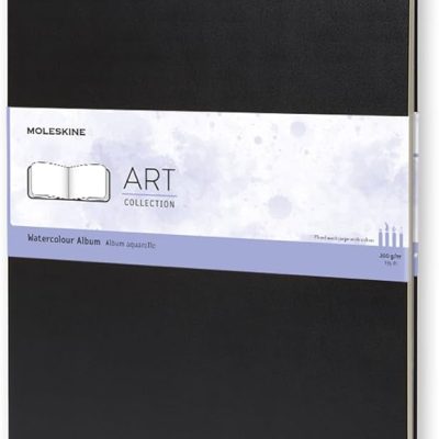 Black Moleskine watercolor album with label